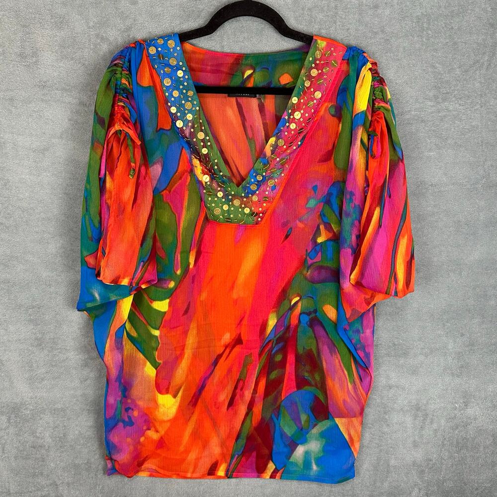 Natori Swim Coverup Womens Extra Small/Small Bengal Embellished Beachy Resort